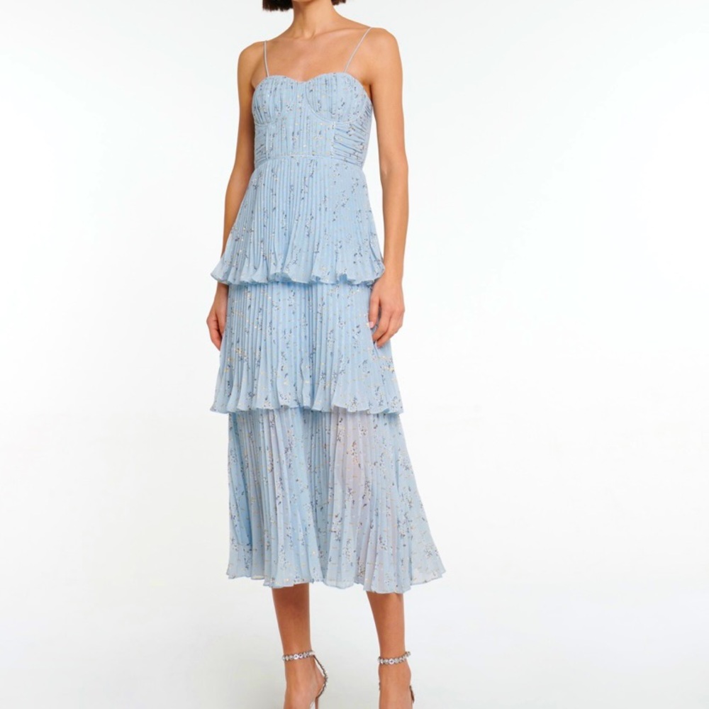 - Self Portrait tiered blue floral midi dres…